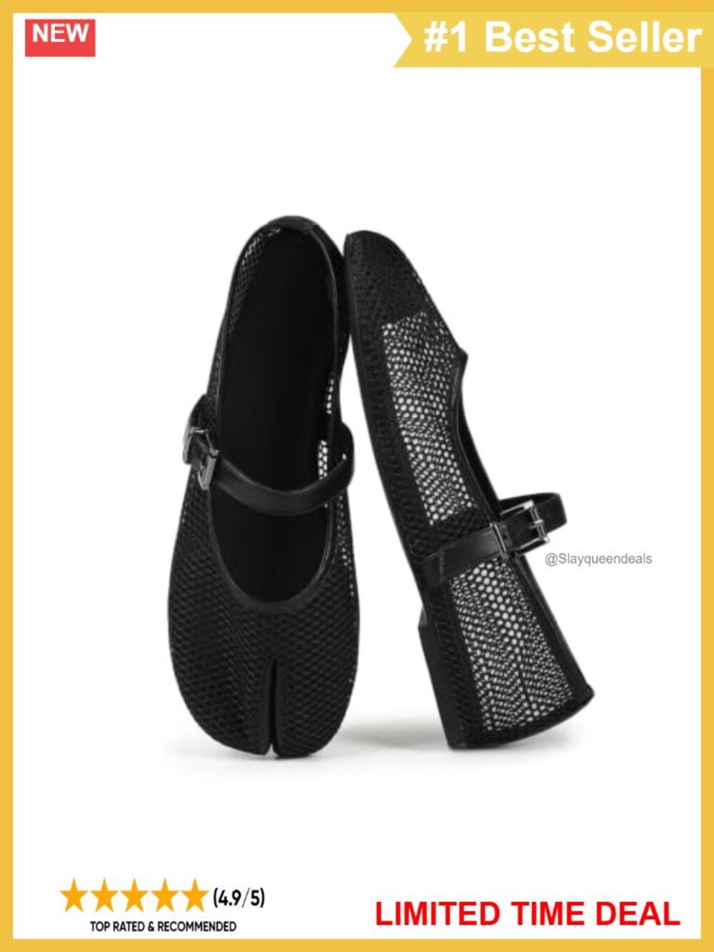 Mesh Split Toe Mary Jane Ballet Flats Cushioned Work Shoes
